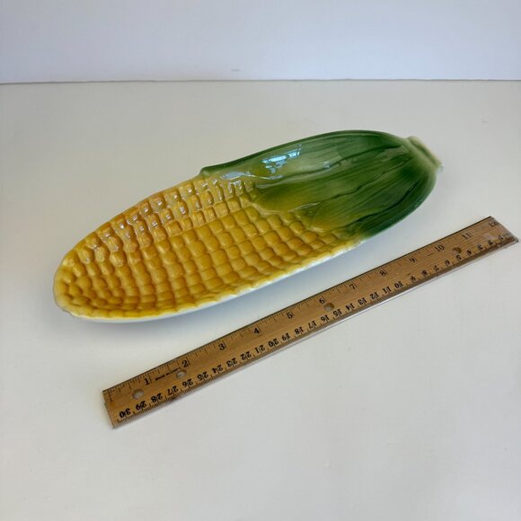 Vtg Cardinal Corn on the Cob Dish Decor Pottery Curved Ceramic Yellow Green READ - Picture 1 of 10